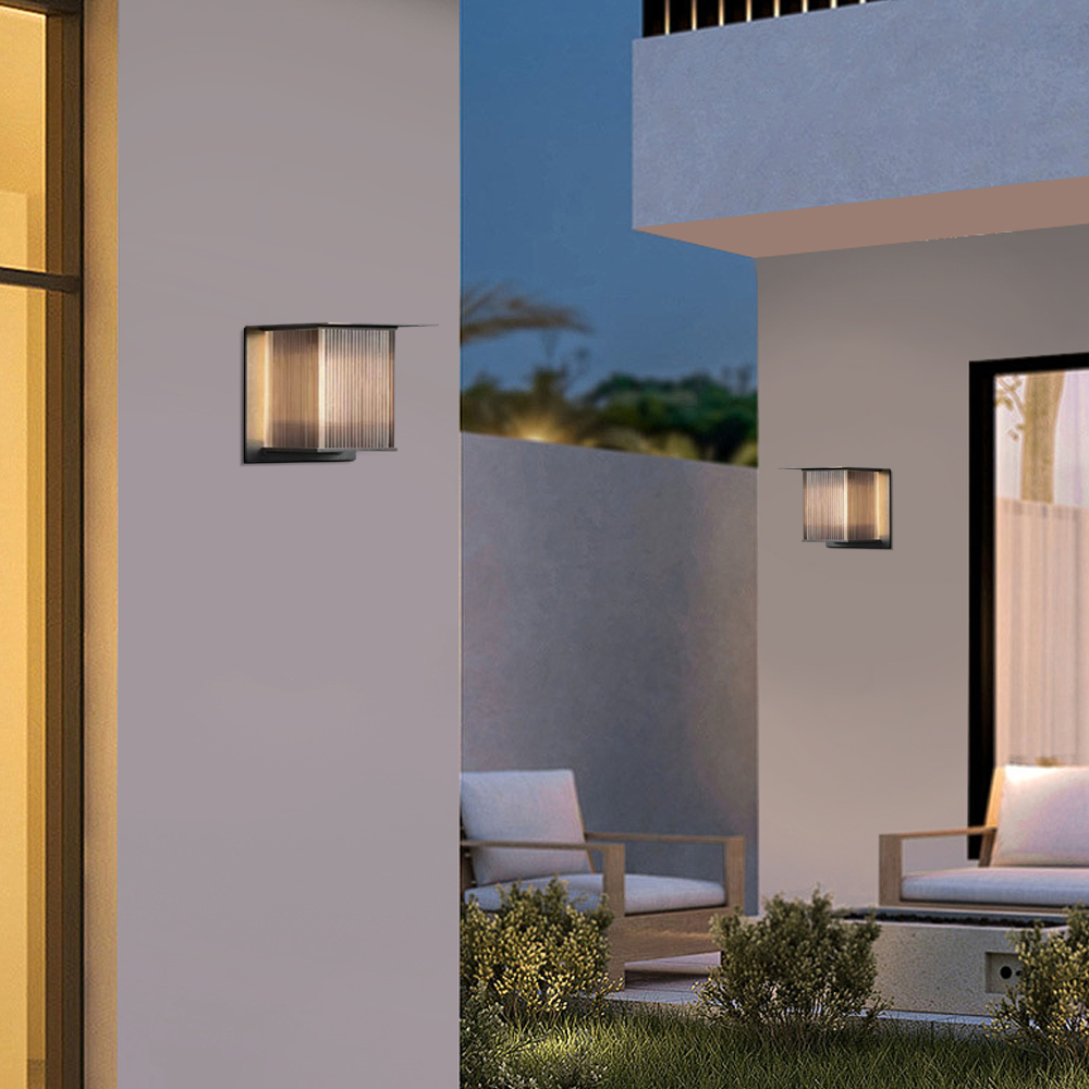 Industrial Metal Acrylic Rectangular Black Outdoor Wall Lamp