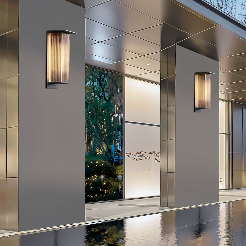 Industrial Metal Acrylic Rectangular Black Outdoor Wall Lamp