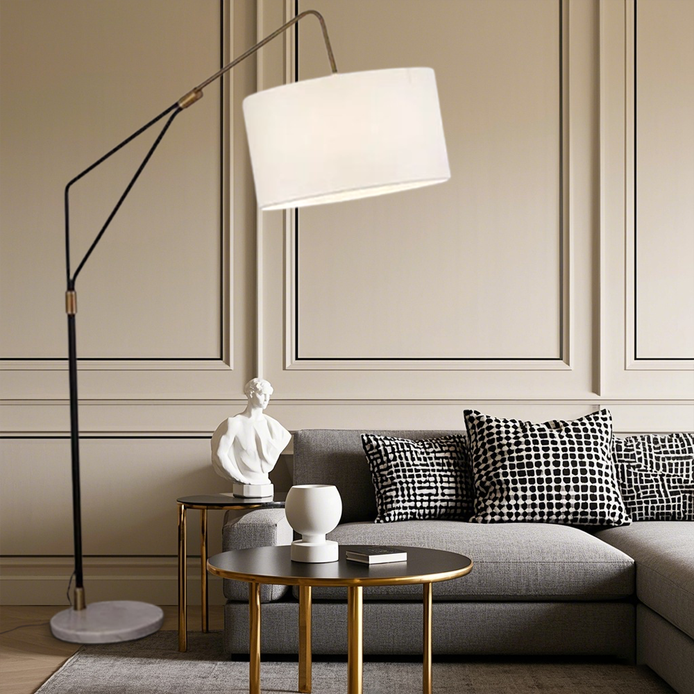 Minimalist Fabric Drum Shade White Floor Lamp Bedroom