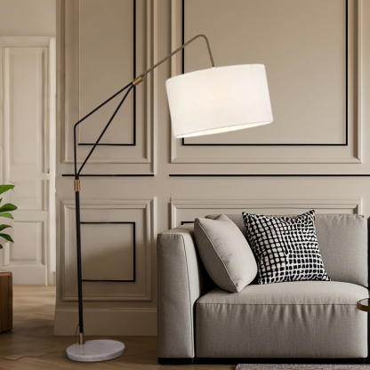 Minimalist Fabric Drum Shade White Floor Lamp Bedroom