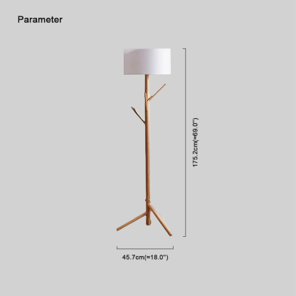 Rustic Wood Fabric Barrel Burlywood Floor Lamp Bedroom