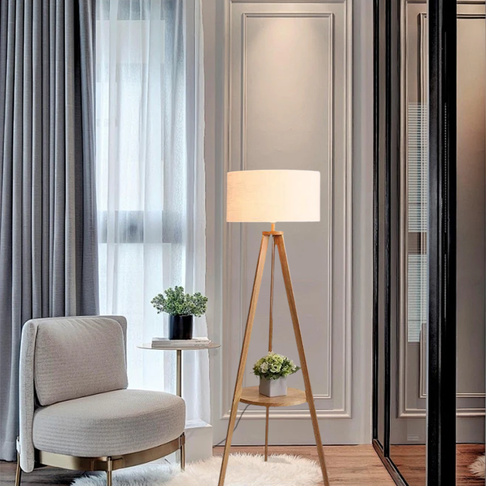 Nordic Wooden Cylindrical Wood Floor Lamp Living Room
