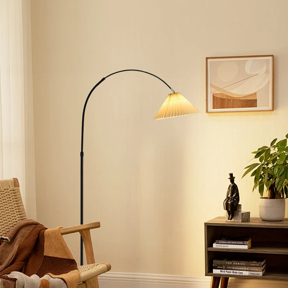 Modern Metal Fabric Hooded Yellow Green Floor Lamp Bedroom