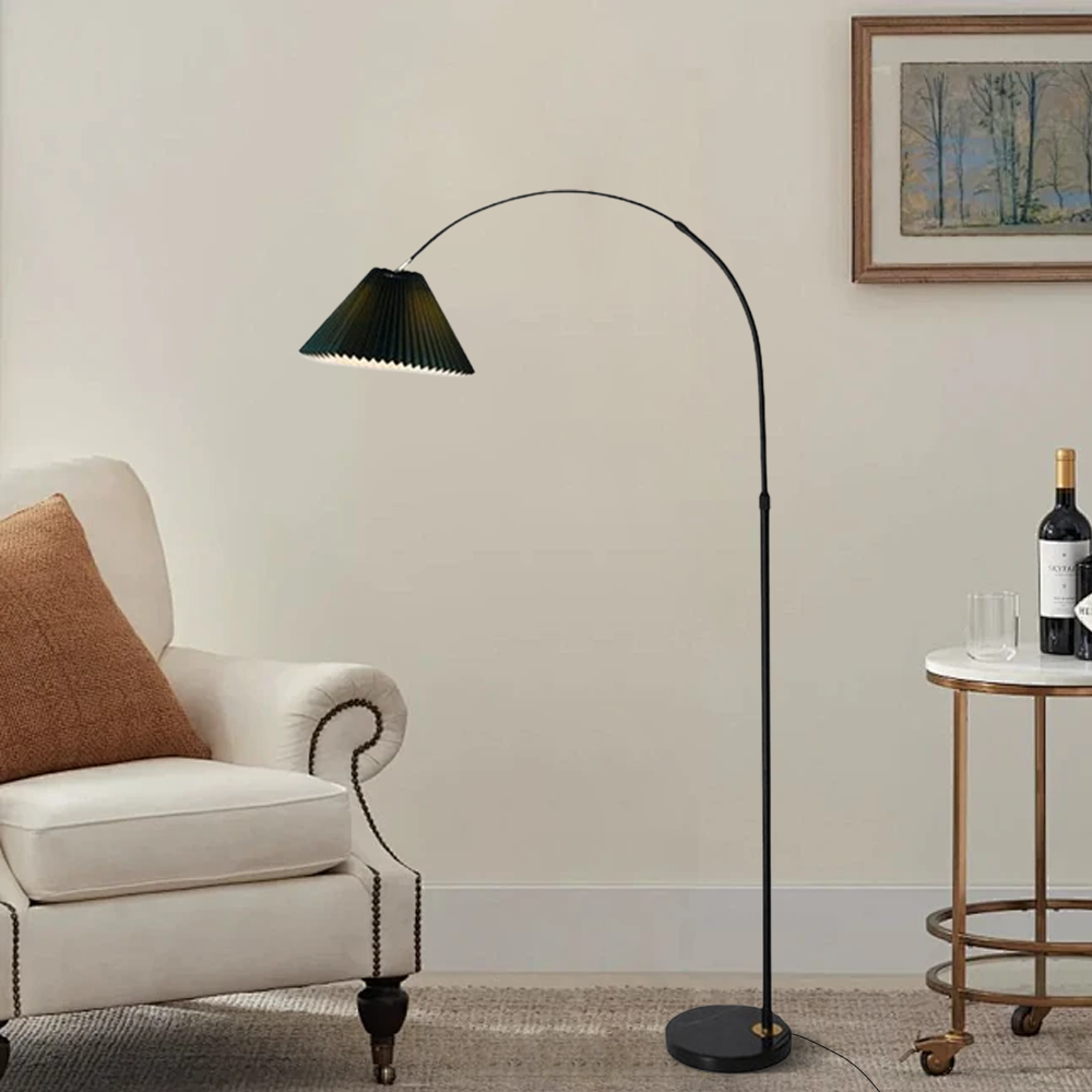 Modern Metal Fabric Hooded Yellow Green Floor Lamp Bedroom