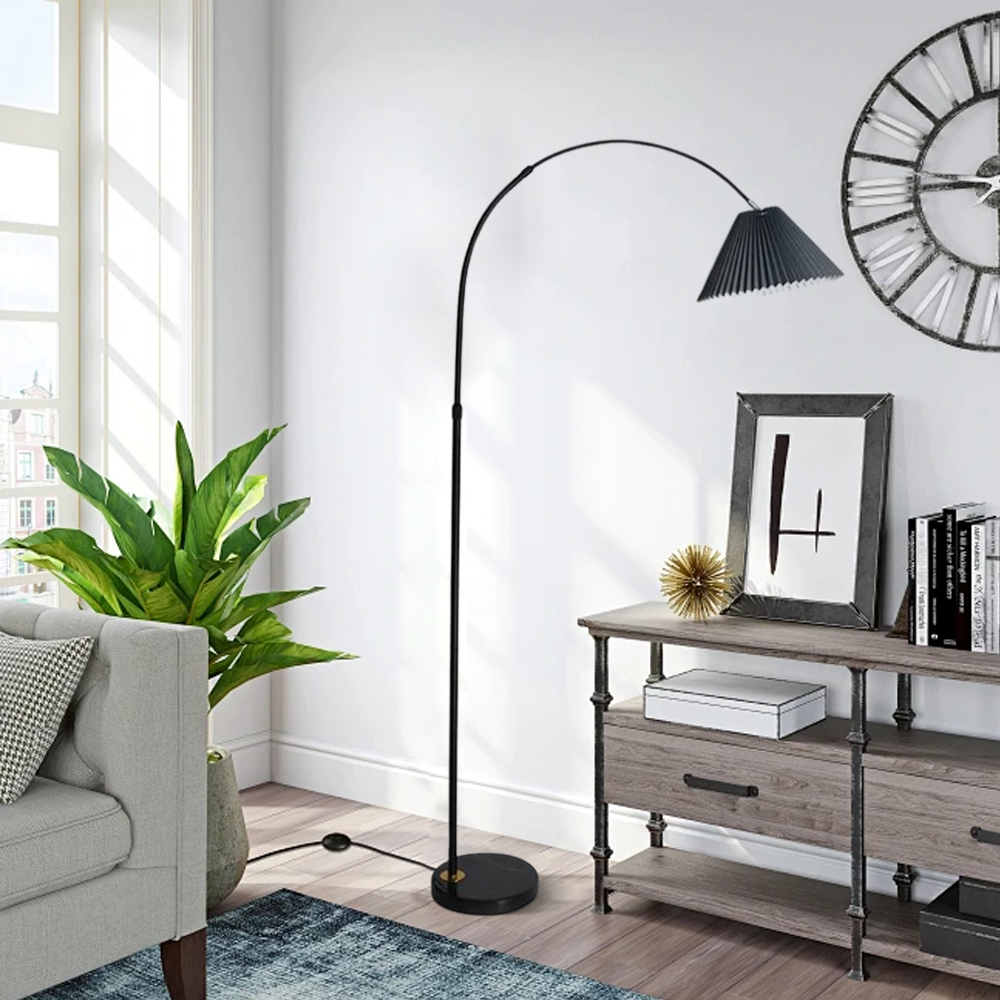 Modern Metal Fabric Hooded Yellow Green Floor Lamp Bedroom