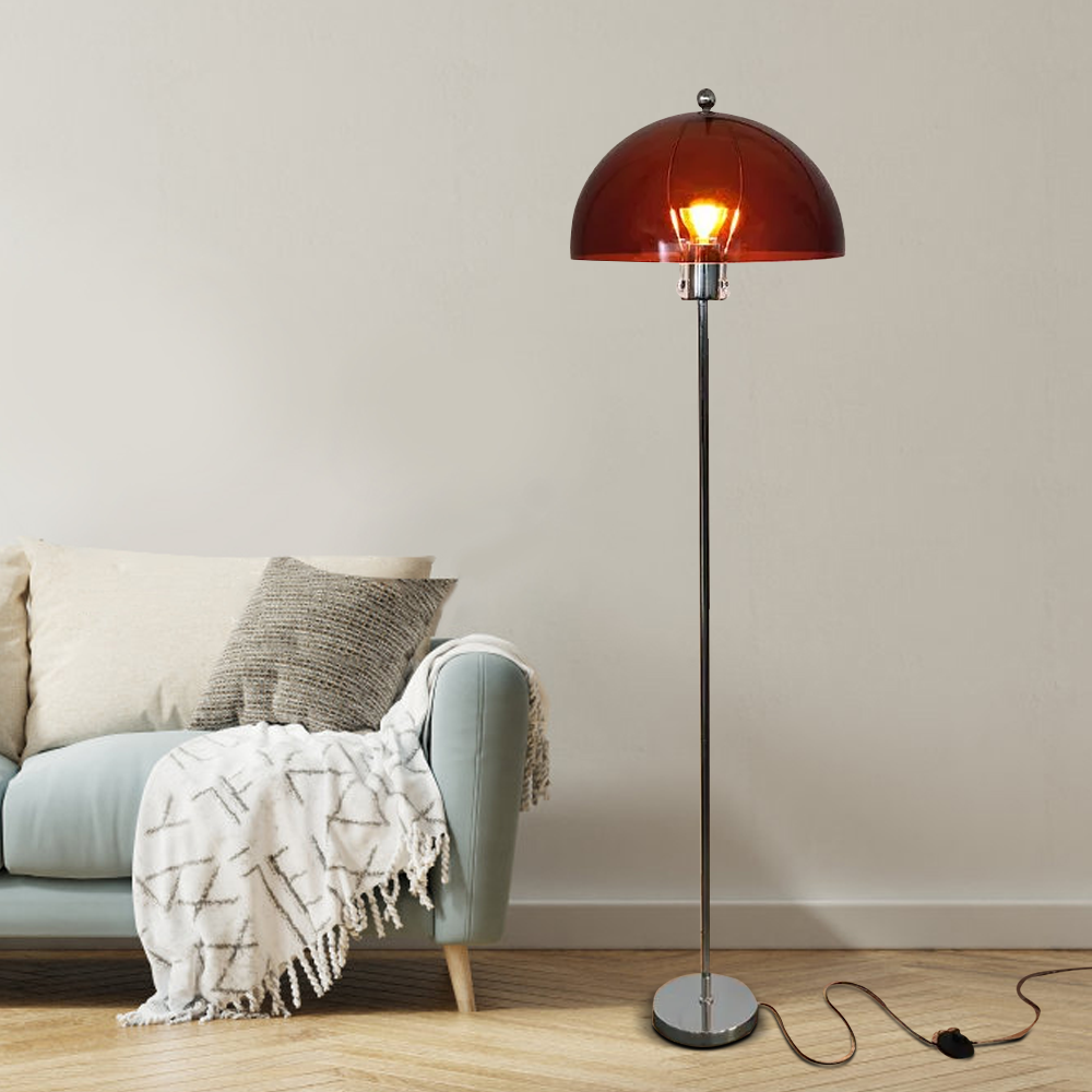 Modern Metal Glass Half Globe Brown Floor Lamp Living Room