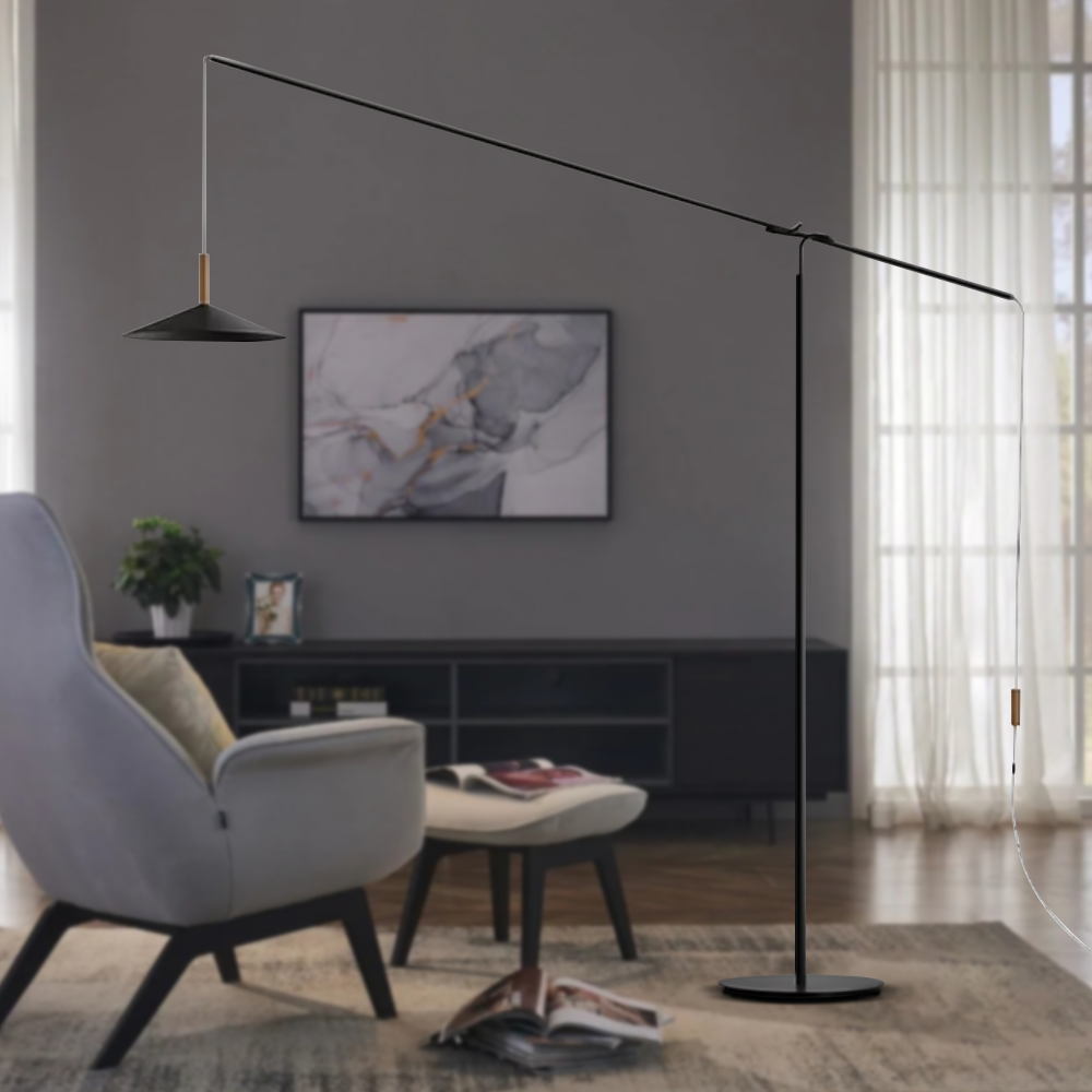 Modern Metal Curved Black Gold Living Room Floor Lamp