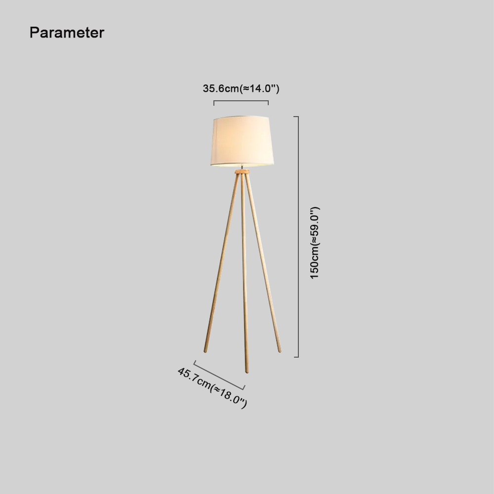 Modern Wood Fabric Barrel White Floor Lamp Living Room