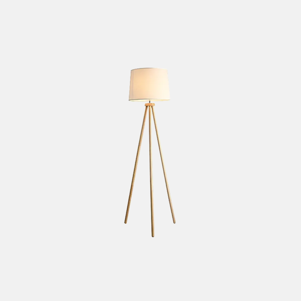 Modern Wood Fabric Barrel White Floor Lamp Living Room