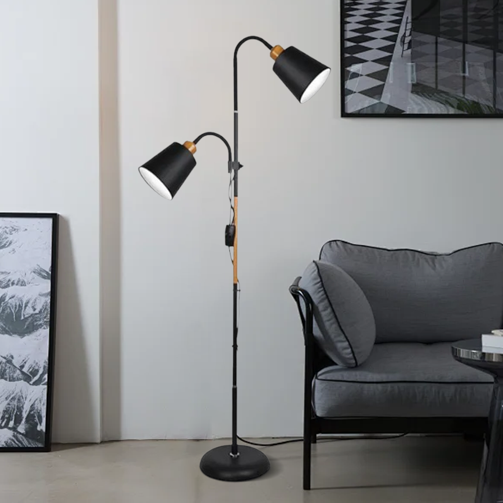 Industrial Metal Cone Black Floor Lamp Living Room