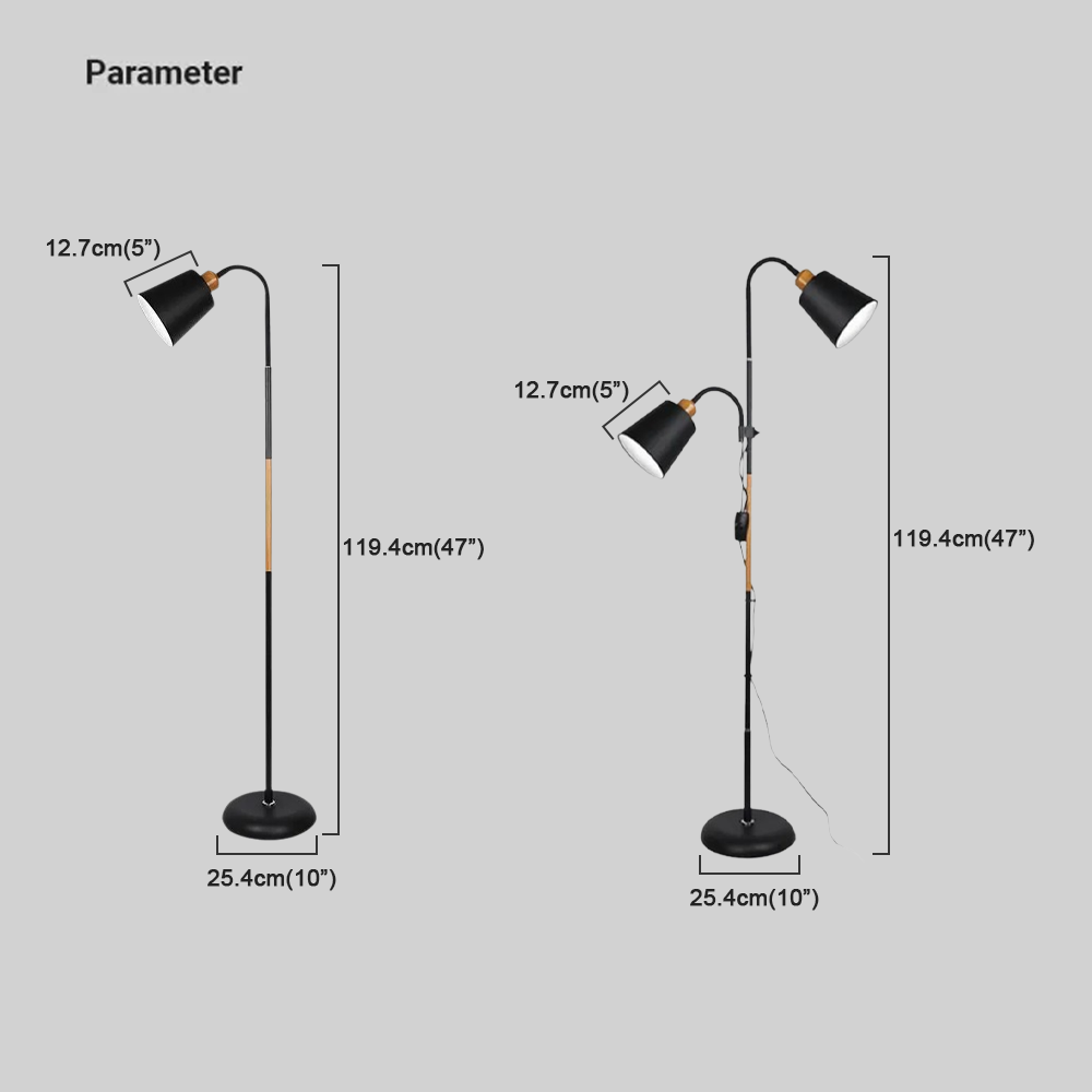 Industrial Metal Cone Black Floor Lamp Living Room