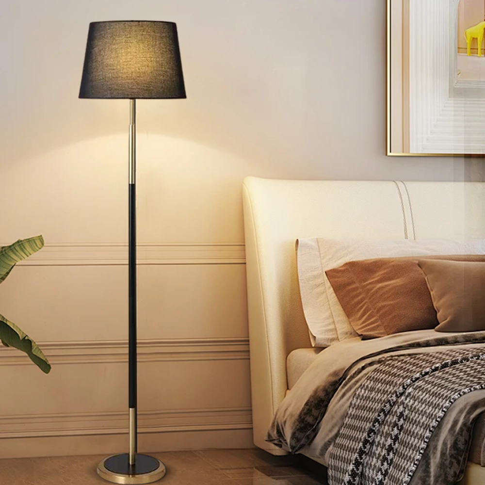 Modern Metal Fabric Hooded White Black Floor Lamp Bedroom