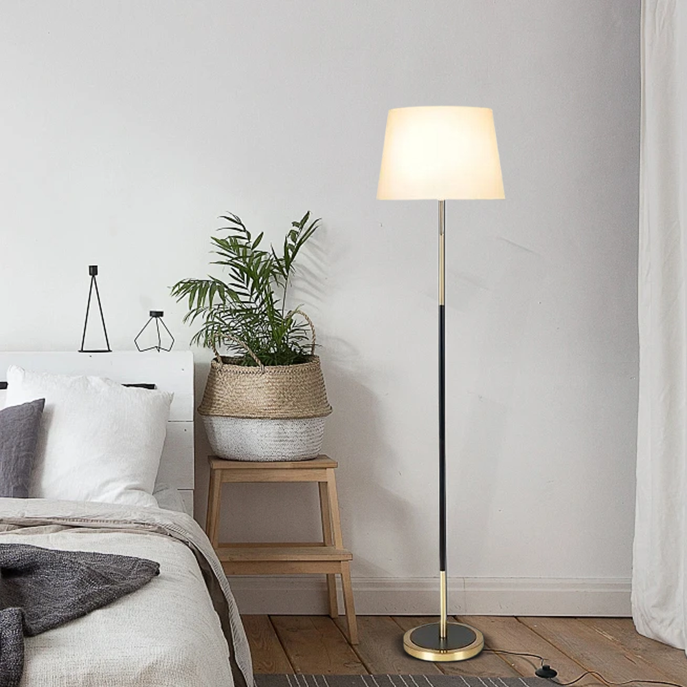 Modern Metal Fabric Hooded White Black Floor Lamp Bedroom