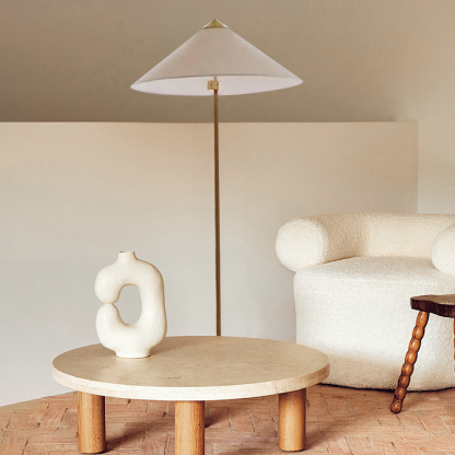 Rustic Wood Fabric Umbrella Beige Floor Lamp Living Room