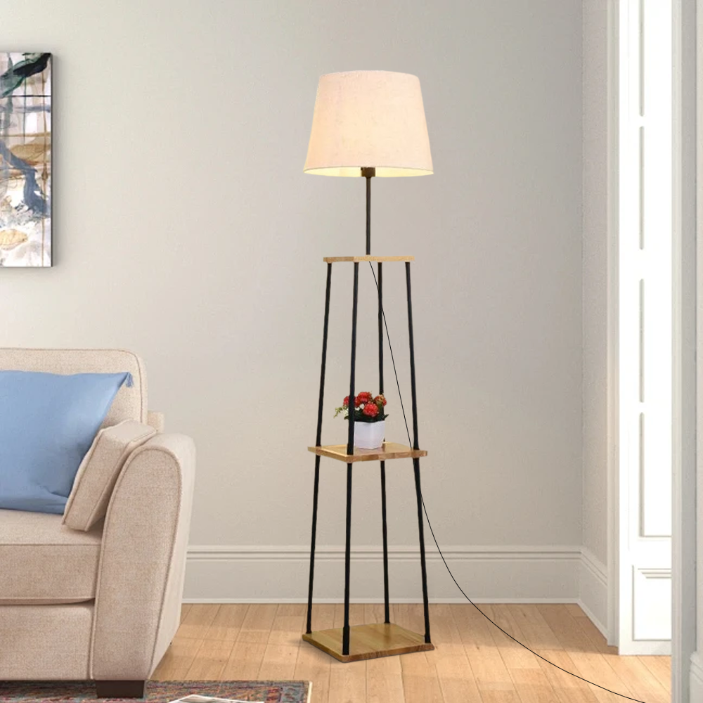 Industrial Metal Fabric Hooded Black Floor Lamp Living Room