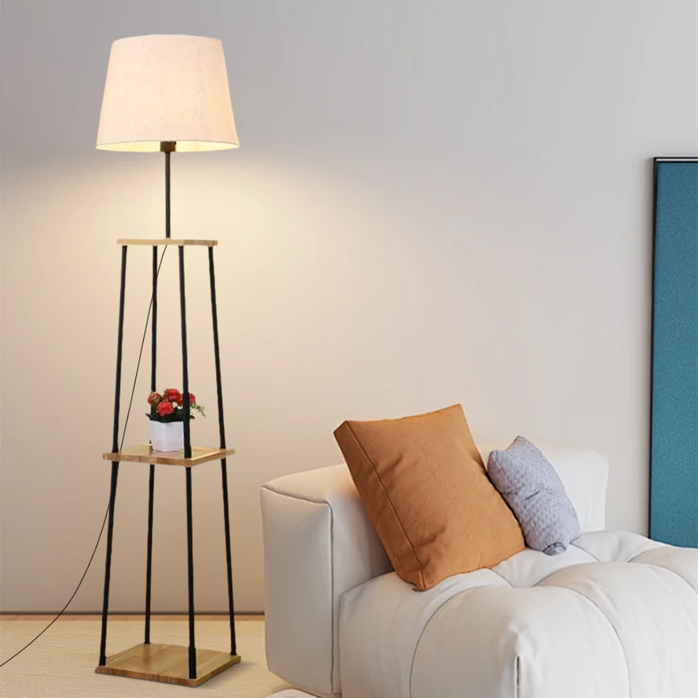 Industrial Metal Fabric Hooded Black Floor Lamp Living Room