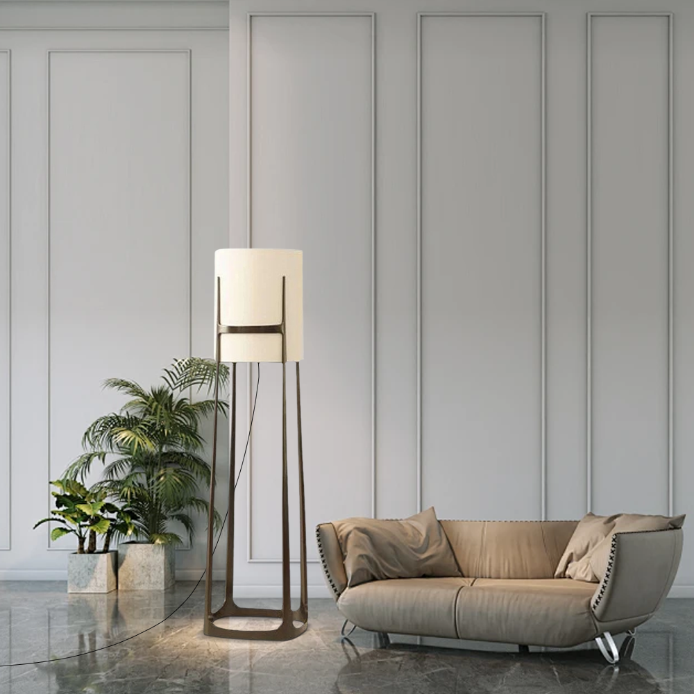 Modern Metal Fabric Cylindrical White Floor Lamp Bedroom