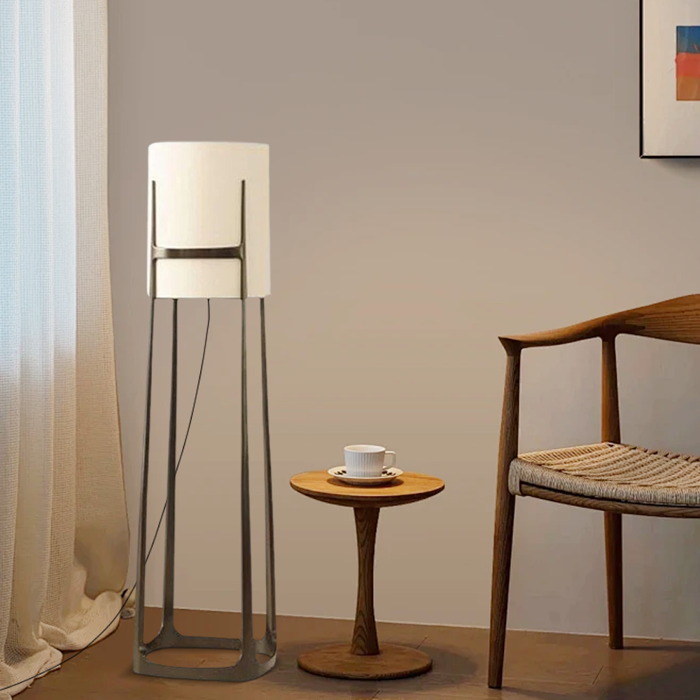 Modern Metal Fabric Cylindrical White Floor Lamp Bedroom