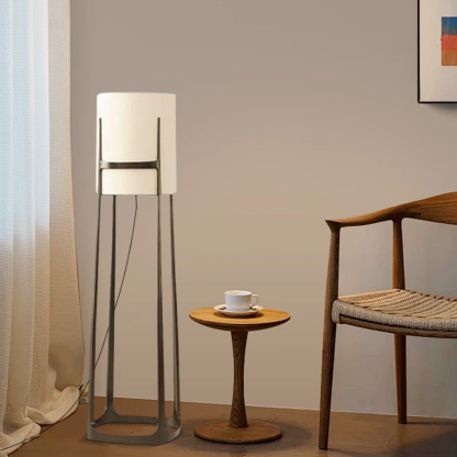 Modern Metal Fabric Cylindrical White Floor Lamp Bedroom