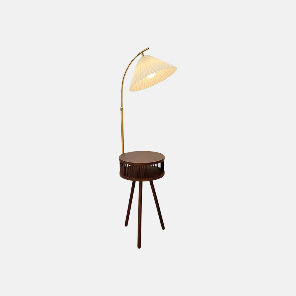 Modern Metal Fabric Hooded Walnut Living Room Floor Lamp