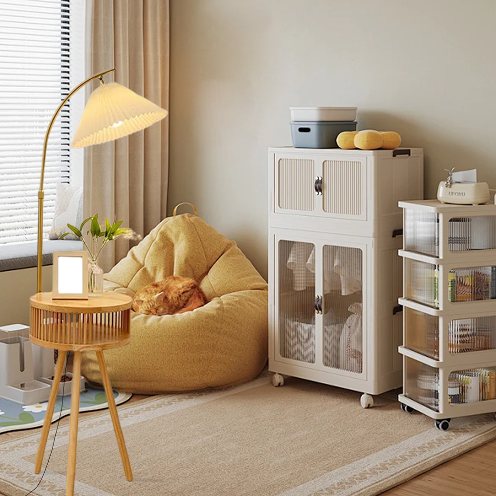 Modern Metal Fabric Hooded Walnut Living Room Floor Lamp