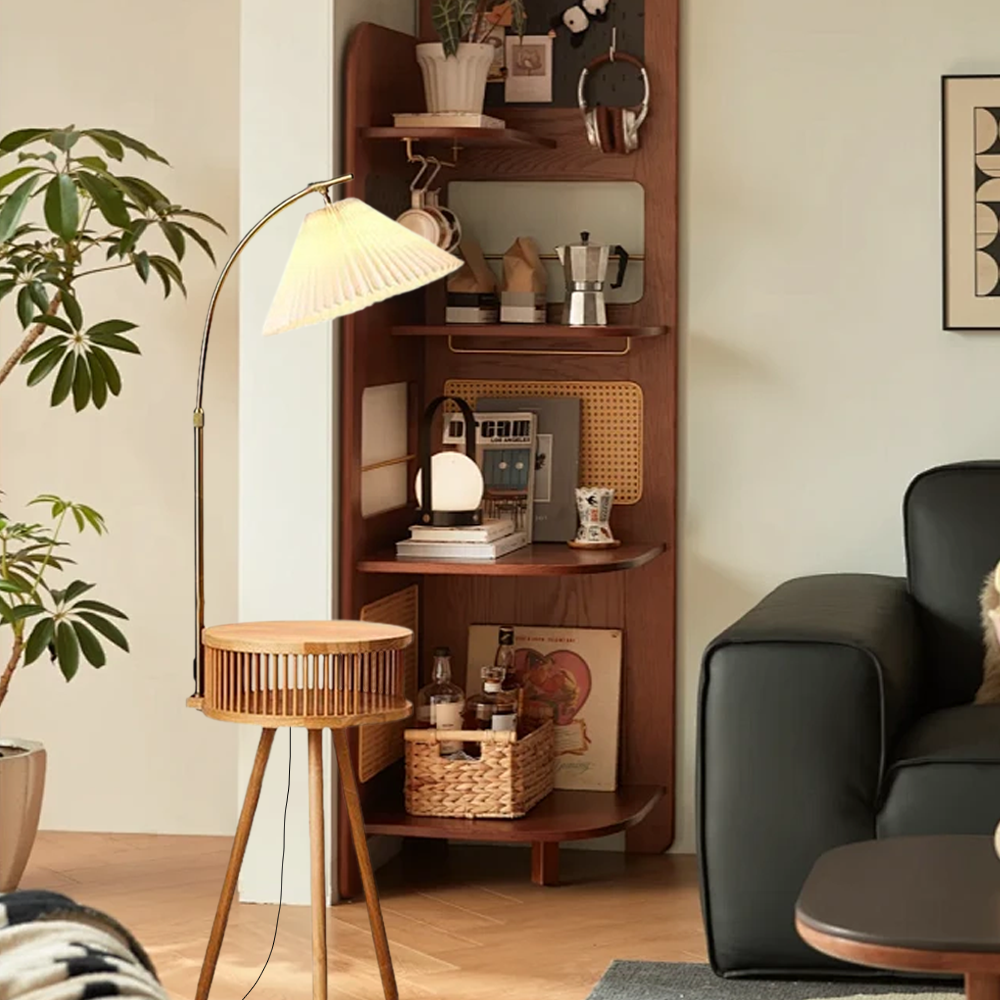 Modern Metal Fabric Hooded Walnut Living Room Floor Lamp