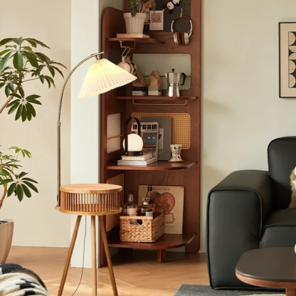 Modern Metal Fabric Hooded Walnut Living Room Floor Lamp