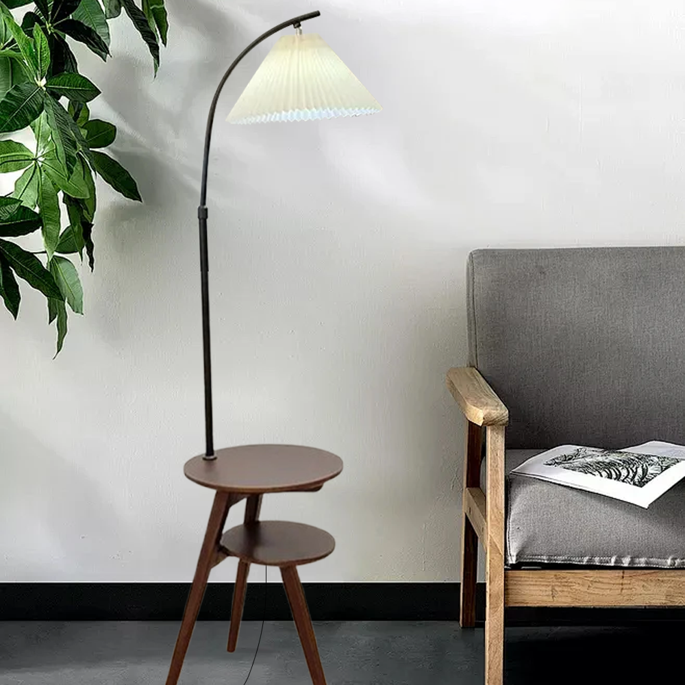 Modern Metal Fabric Hooded Walnut Living Room Floor Lamp