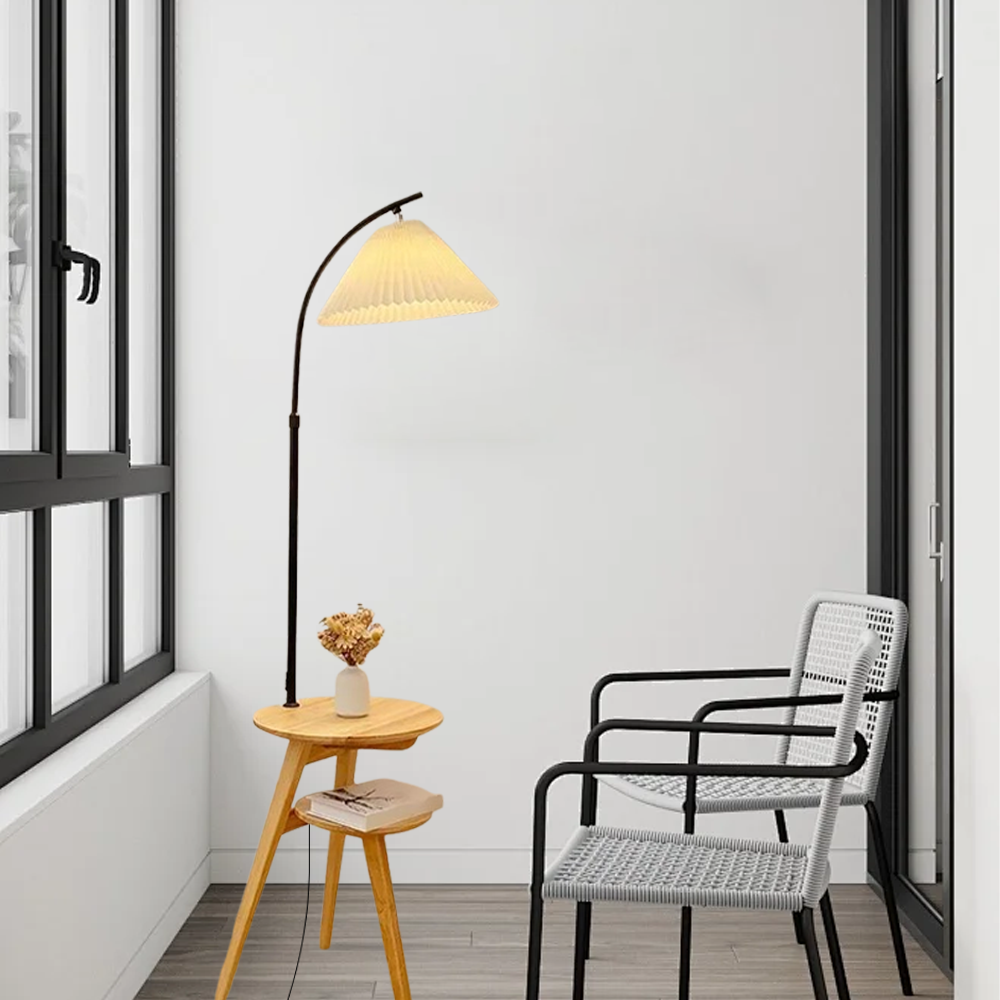 Modern Metal Fabric Hooded Walnut Living Room Floor Lamp