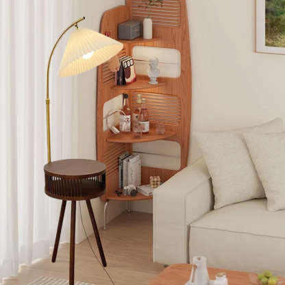 Modern Metal Fabric Hooded Walnut Living Room Floor Lamp