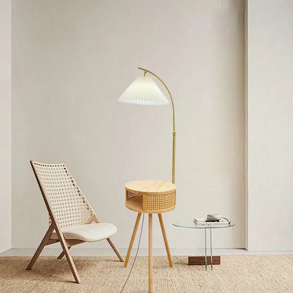 Modern Metal Fabric Hooded Walnut Living Room Floor Lamp