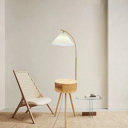 Modern Metal Fabric Hooded Walnut Living Room Floor Lamp