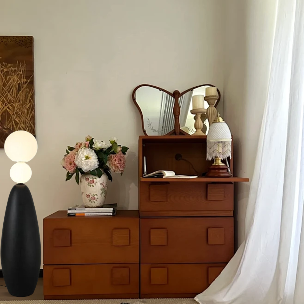 Designer Metal Marble Glass Globular Black Floor Lamp Study Room