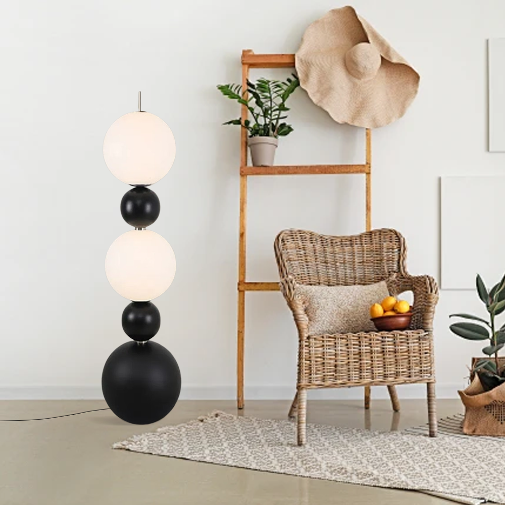 Designer Metal Marble Glass Globular Black Floor Lamp Study Room