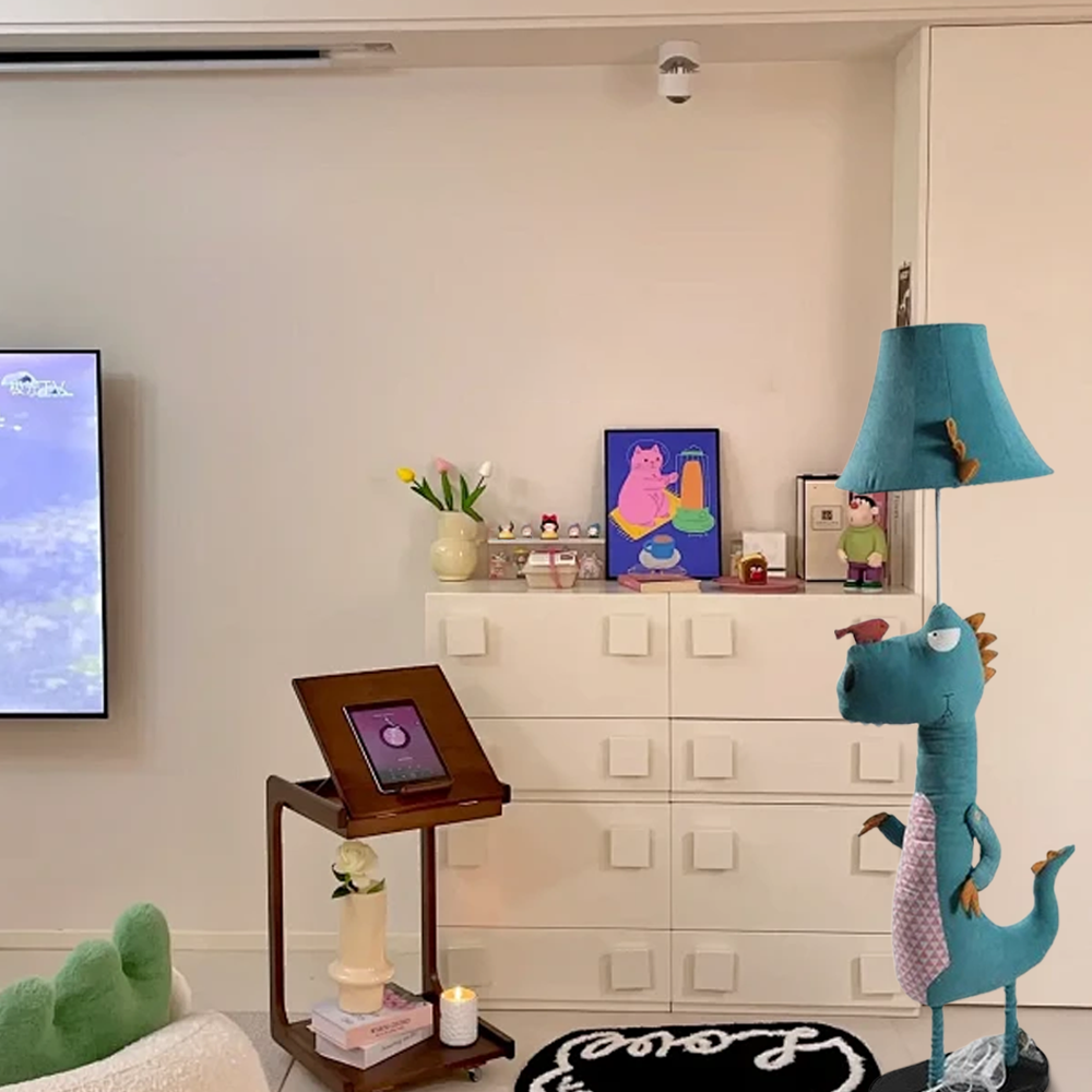 Art Deco Metal Fabric Dinosaur Blue Floor Lamp Childer's Room