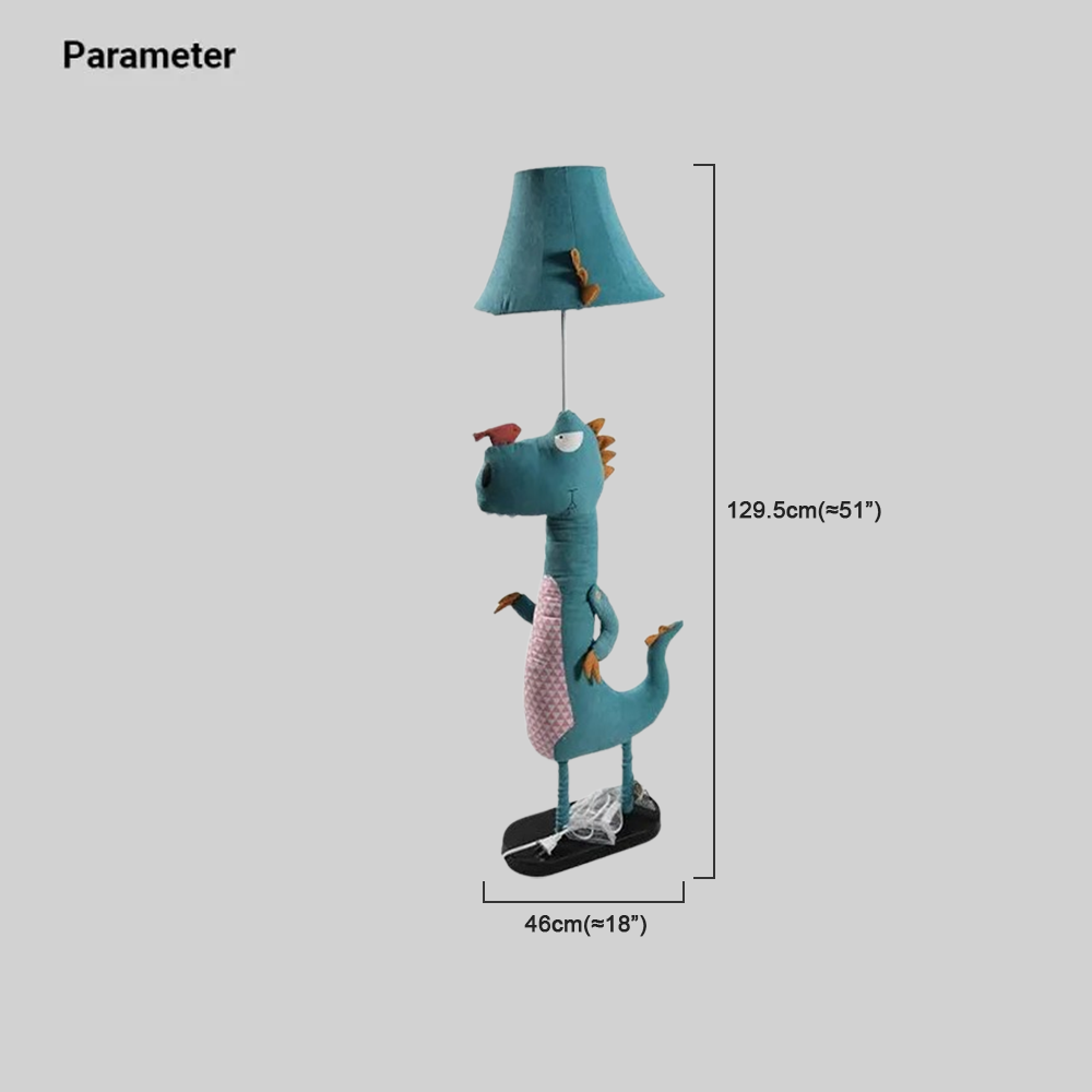Art Deco Metal Fabric Dinosaur Blue Floor Lamp Childer's Room