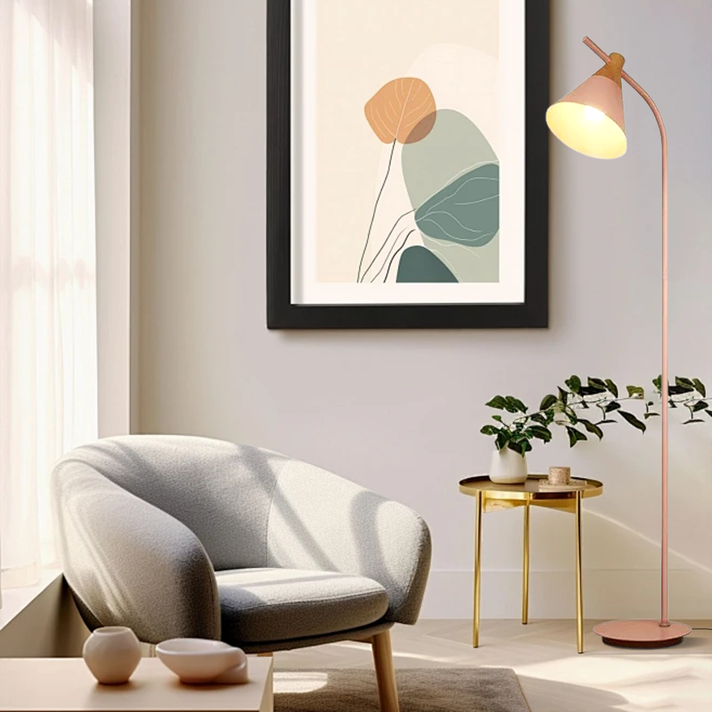 Morandi Metal Conical Gray Pink Yellow Floor Lamp Bedroom