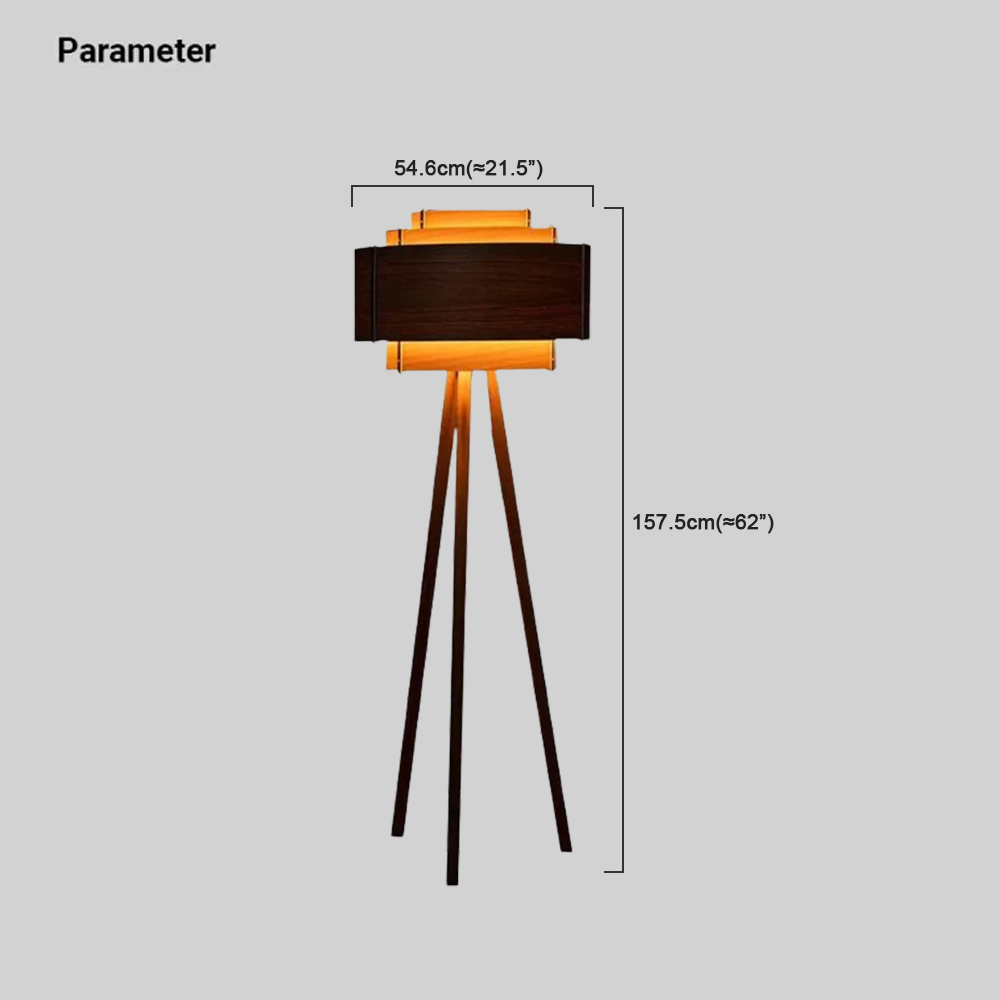 Modern Solid Wood Tripod Brown Living Room Floor Lamp