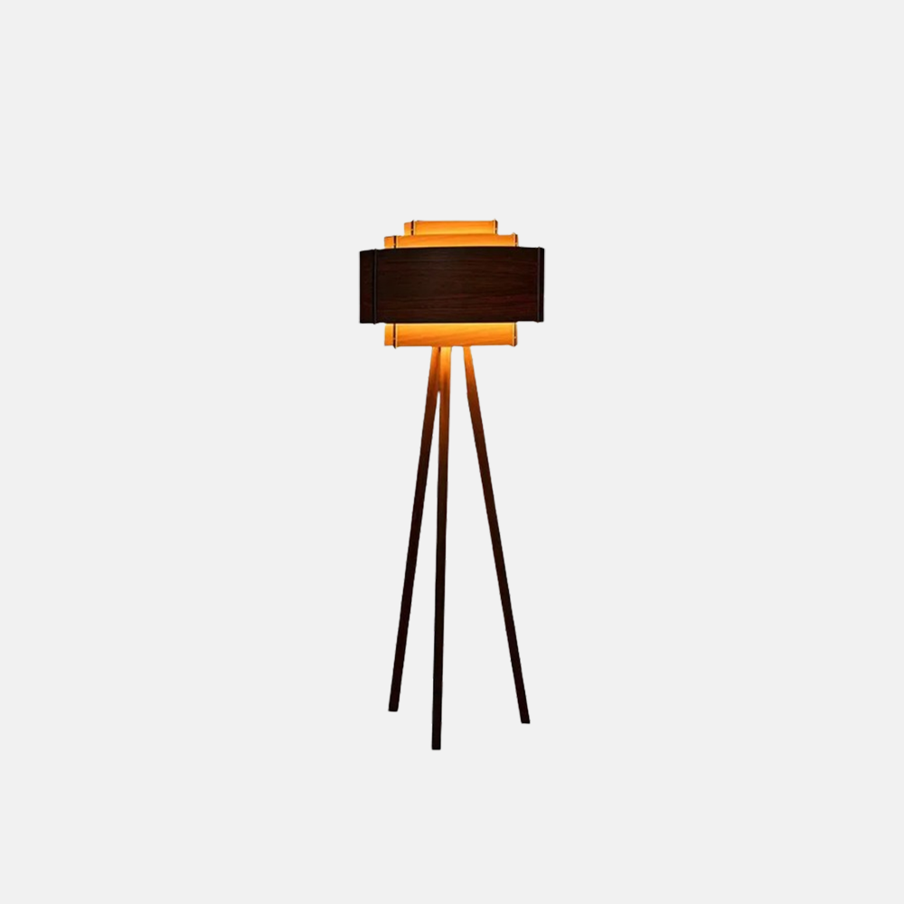 Modern Solid Wood Tripod Brown Living Room Floor Lamp