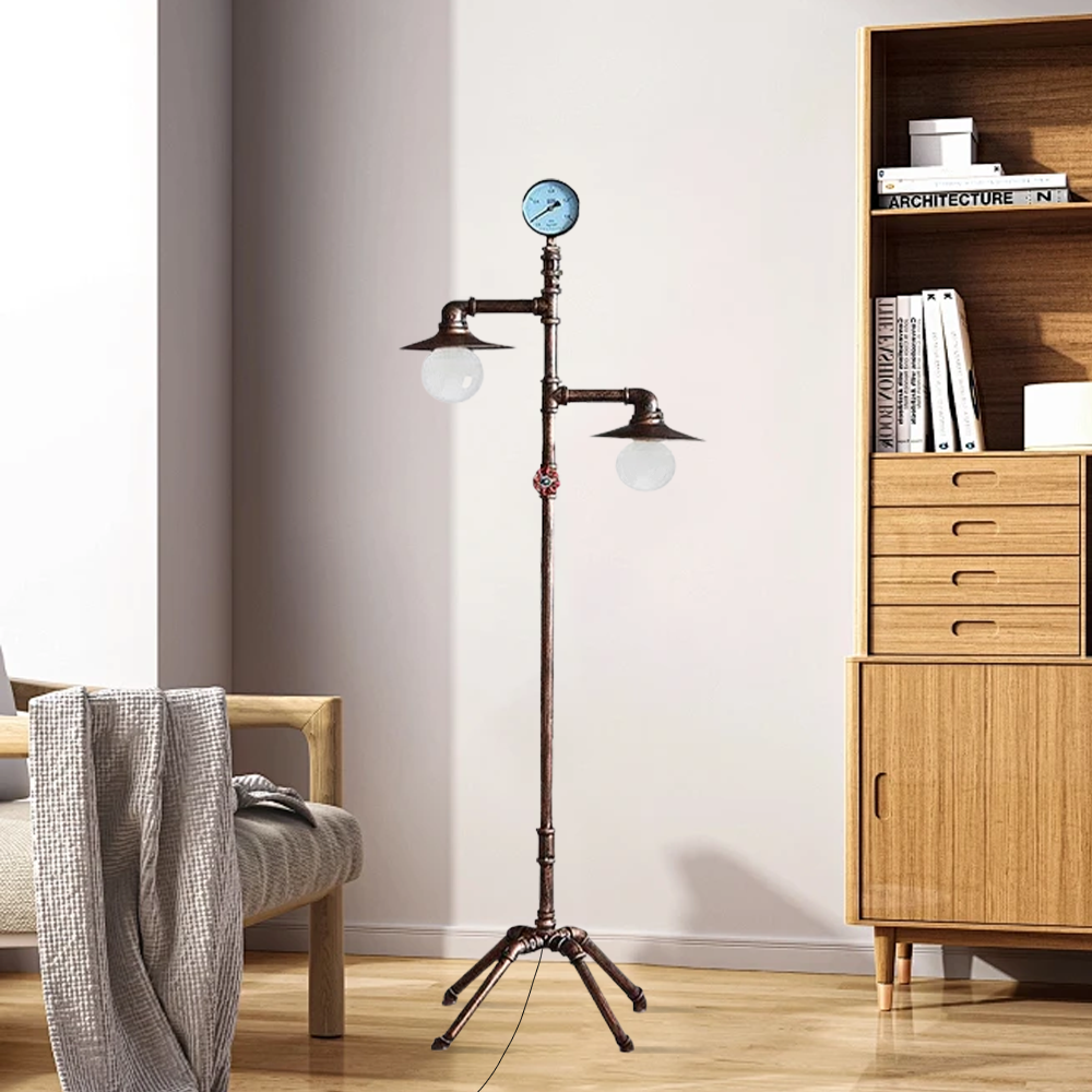 Vintage Metal Piped Dining Room Floor Lamp Bronze