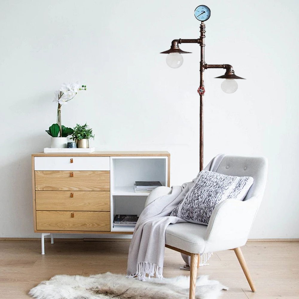Vintage Metal Piped Dining Room Floor Lamp Bronze