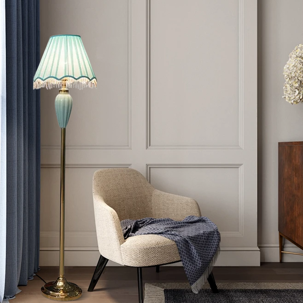 Modern Ceramic Fabric Hooded Blue Floor Lamp Bedroom