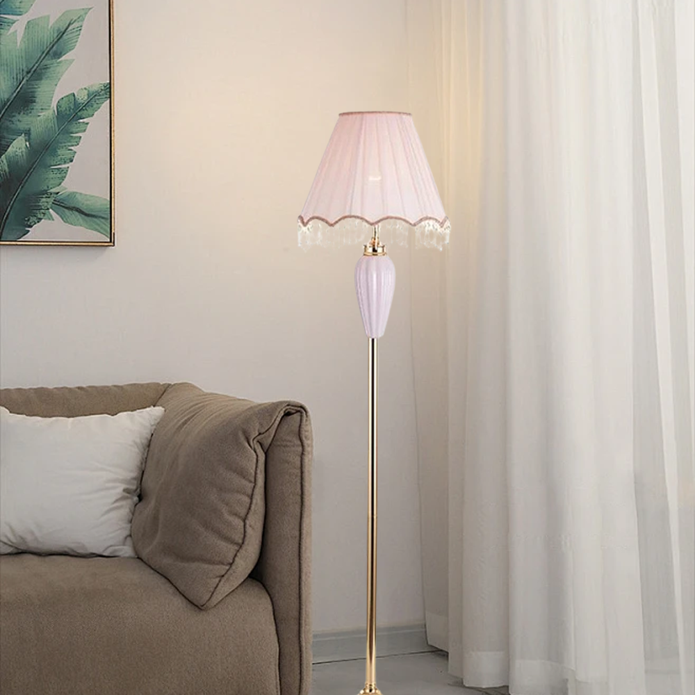 Modern Ceramic Fabric Hooded Blue Floor Lamp Bedroom