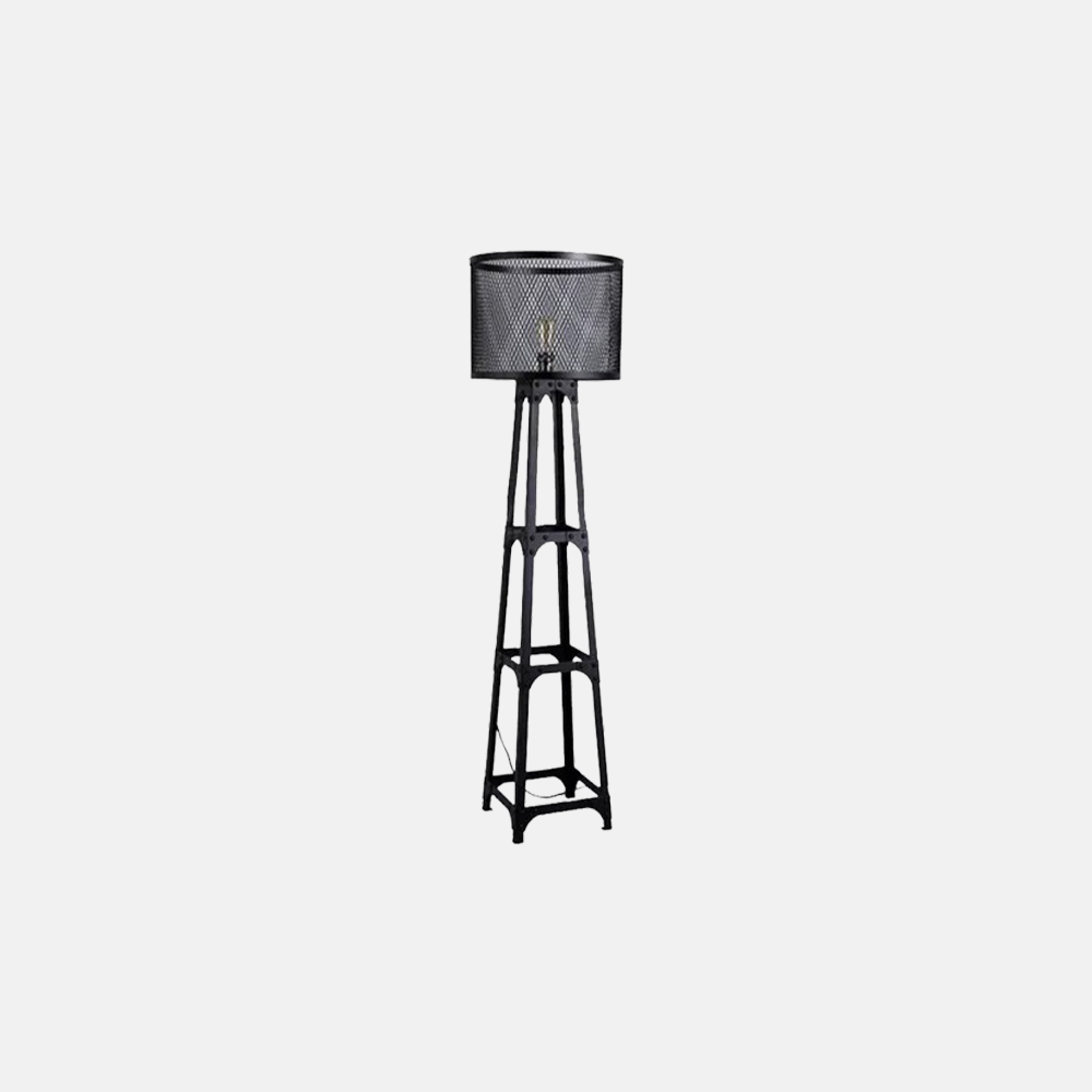 Industrial Metal Mesh Screen Balcony Floor Lamp Black Bedroom