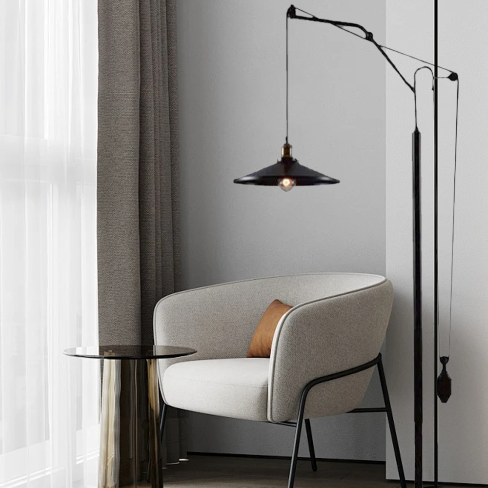 Designer Metal Frisbee Black Floor Lamp Study Room