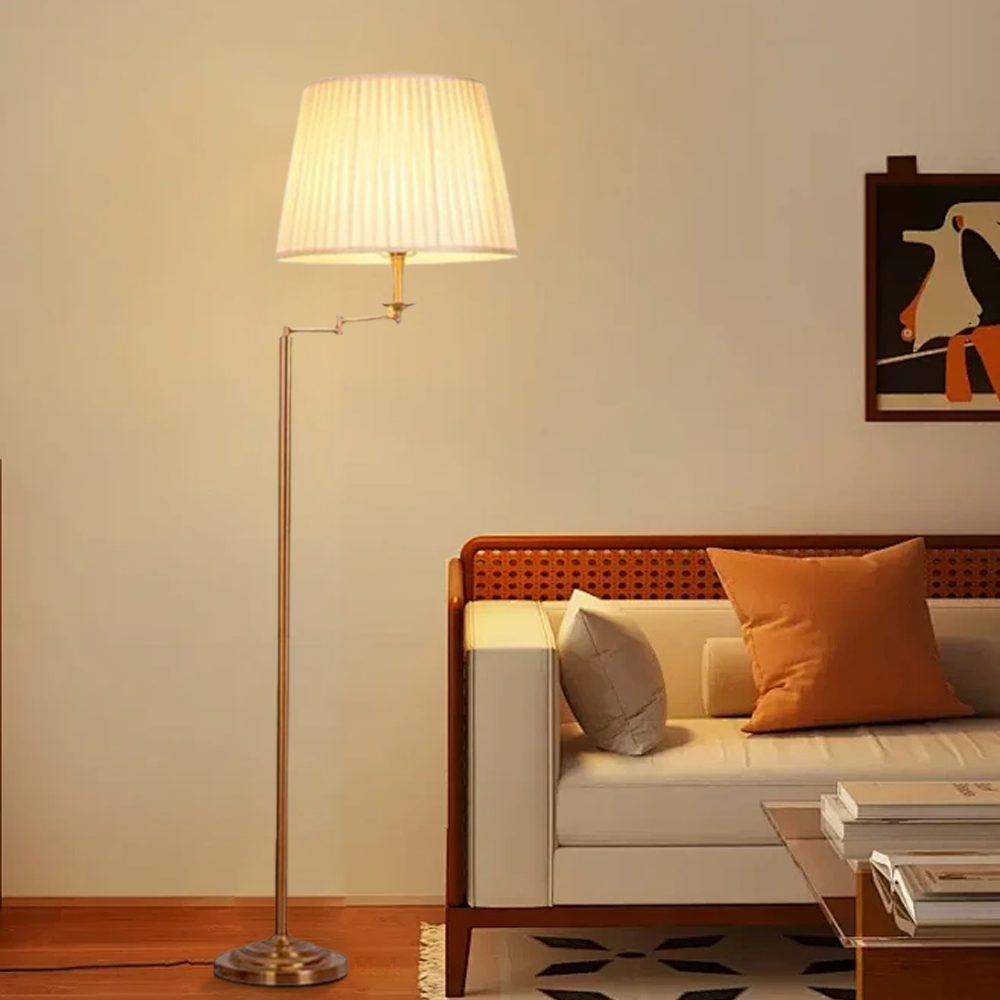 Vintage Metal Fabric Drum Cylindrical Floor Lamp Living Room