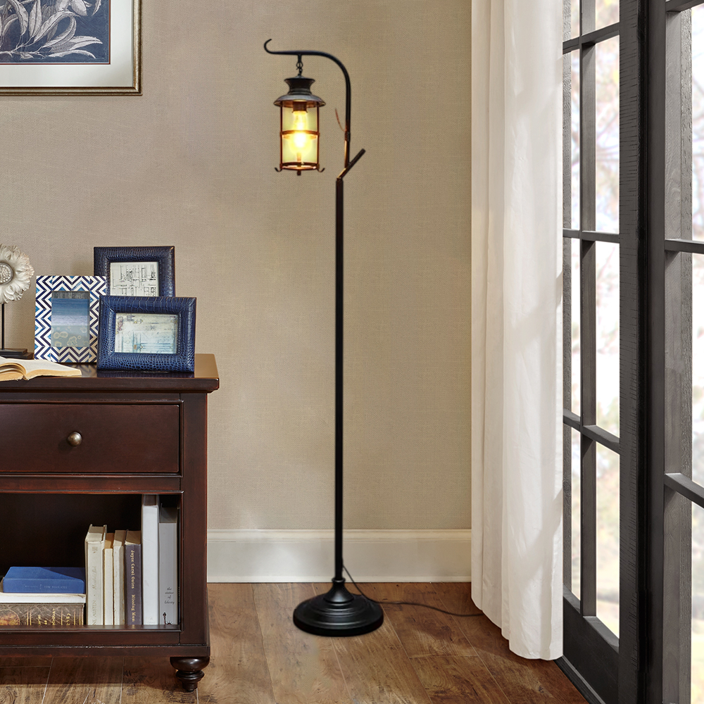 Vintage Metal Glass Lantern Children's Room Floor Lamp Black