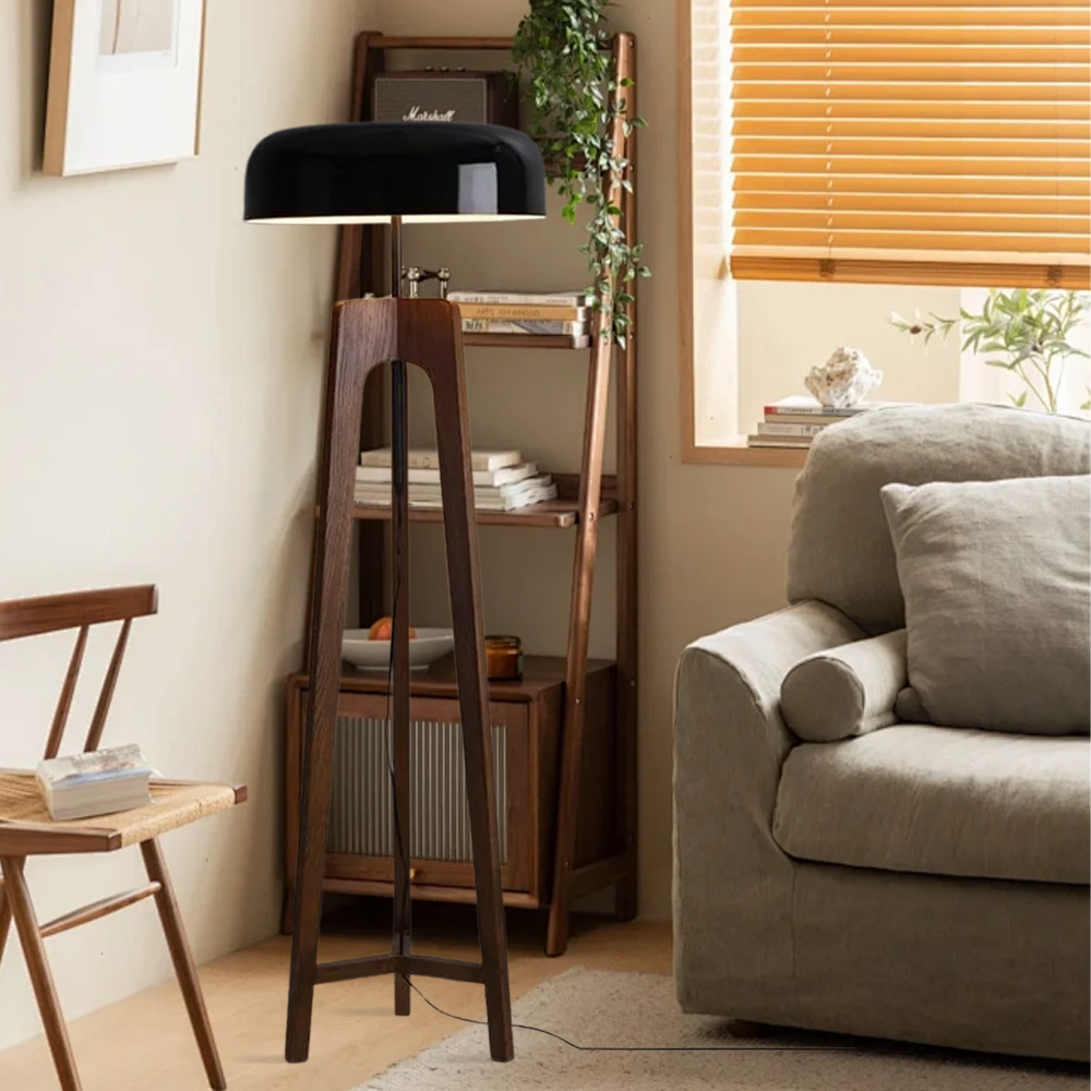 Modern Metal Wood Tripod White Black Living Room Floor Lamp