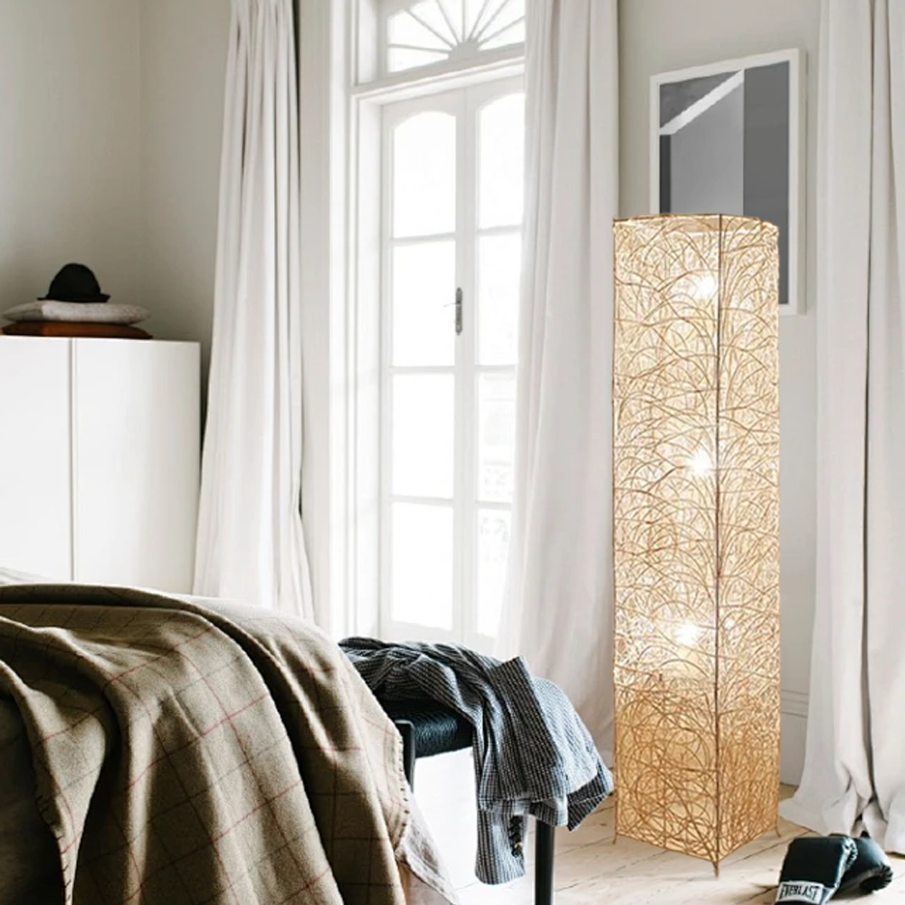 Industrial Rattan Cylindrical White Floor Lamp Living Room