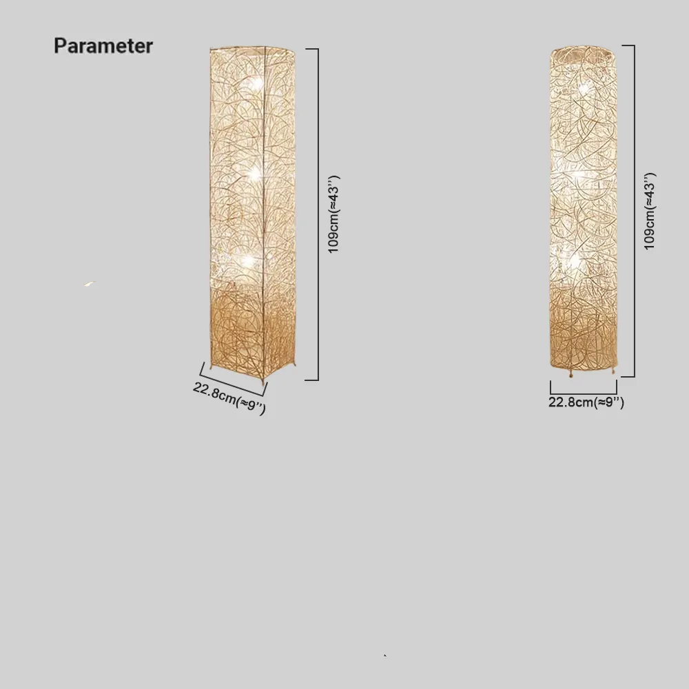 Industrial Rattan Cylindrical White Floor Lamp Living Room